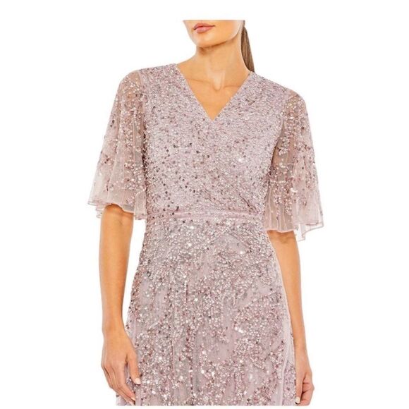 Mac Duggal 93681 Lilac Sequined Kimono Sleeve High Formal Maxi Gown | Size 14 - Picture 8 of 15